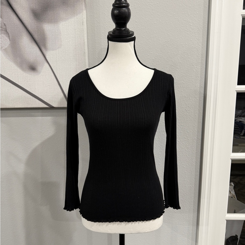 Vince Black Ribbed Long Sleeve Top